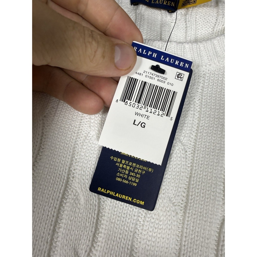 NWT Polo Ralph Lauren Sweater Women's Large White Cotton Cable Knit Crew Neck - Picture 4 of 10